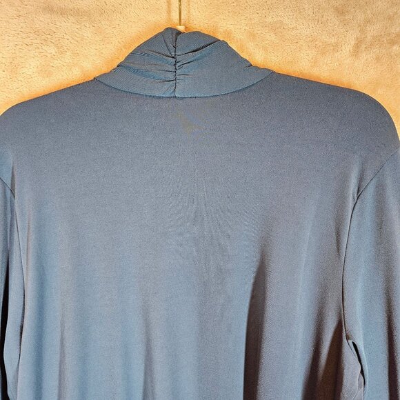 Susan Graver liquid knit Womens L blue Open Front Cardigan Pockets career flowy - Picture 7 of 12